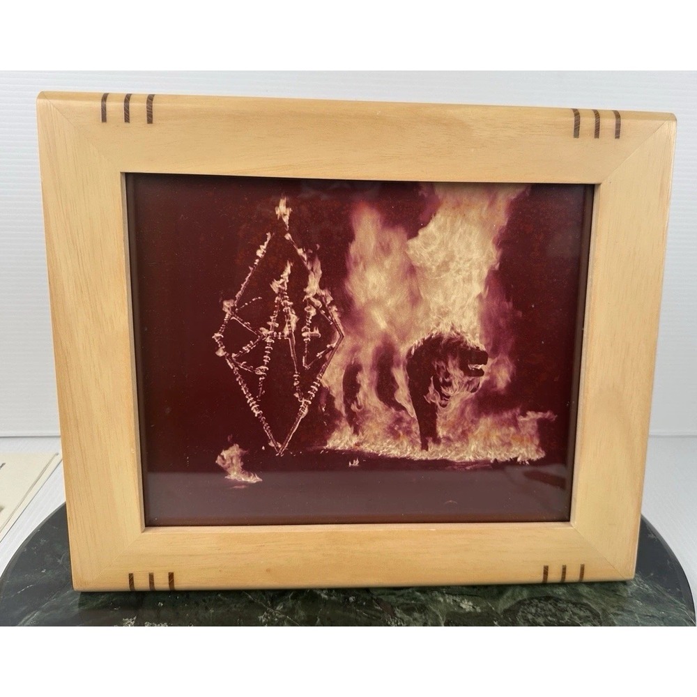 90's Surreal Lion in Fire Framed Art Print 13x10.5 Mystical Symbolic Wall Decor